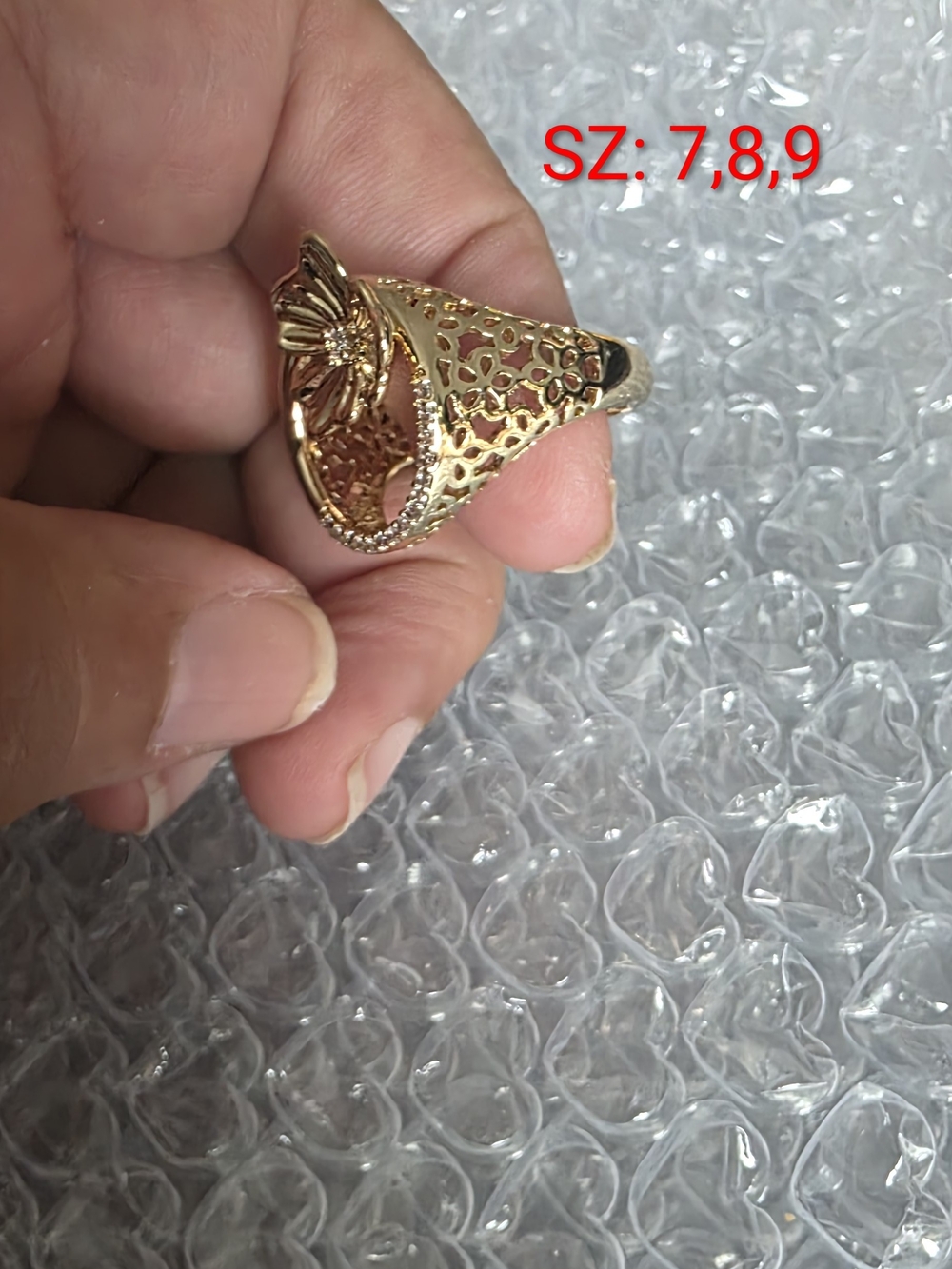 14k Gold Plated Filigree Floral Dome Ring